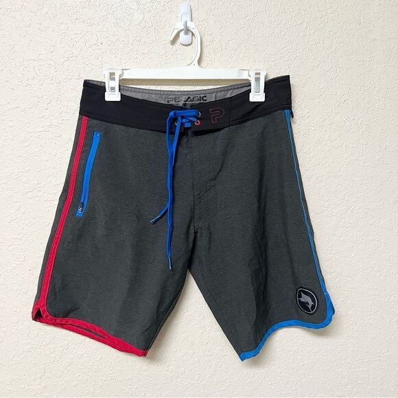 Pelagic Shorts Trunks Fishing Board Surf Swim Men’s Size 30 Gray Blue Red - Picture 1 of 6